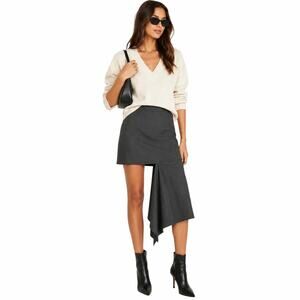 Delphine Convergence Asymmetric Draped Split Hem Mini Skirt Gray Midi Size 2 NWT